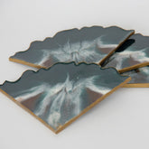 Untersetzer für Glas I 4er Set | Epoxy | Grün-Kupfer | Epoxidharz | Handgemacht | Getränkeuntersetzer | Tischdekoration